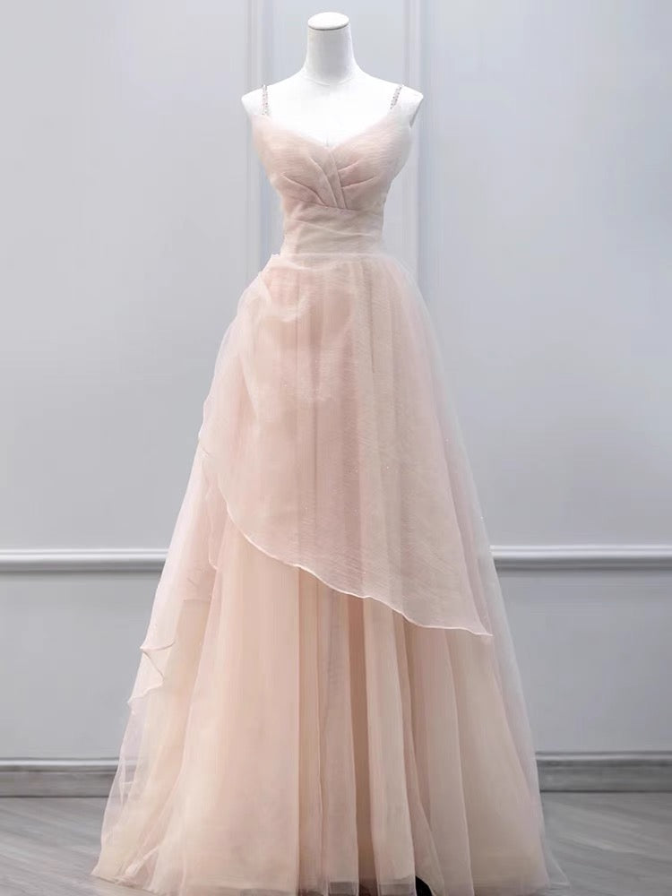 Light Pink A Line Long Prom Dress Sweet Birthday Party Dress J3182