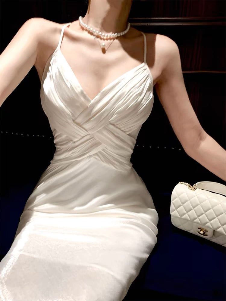 White Sheath Long Prom Dress Simple Wedding Dress  J3186