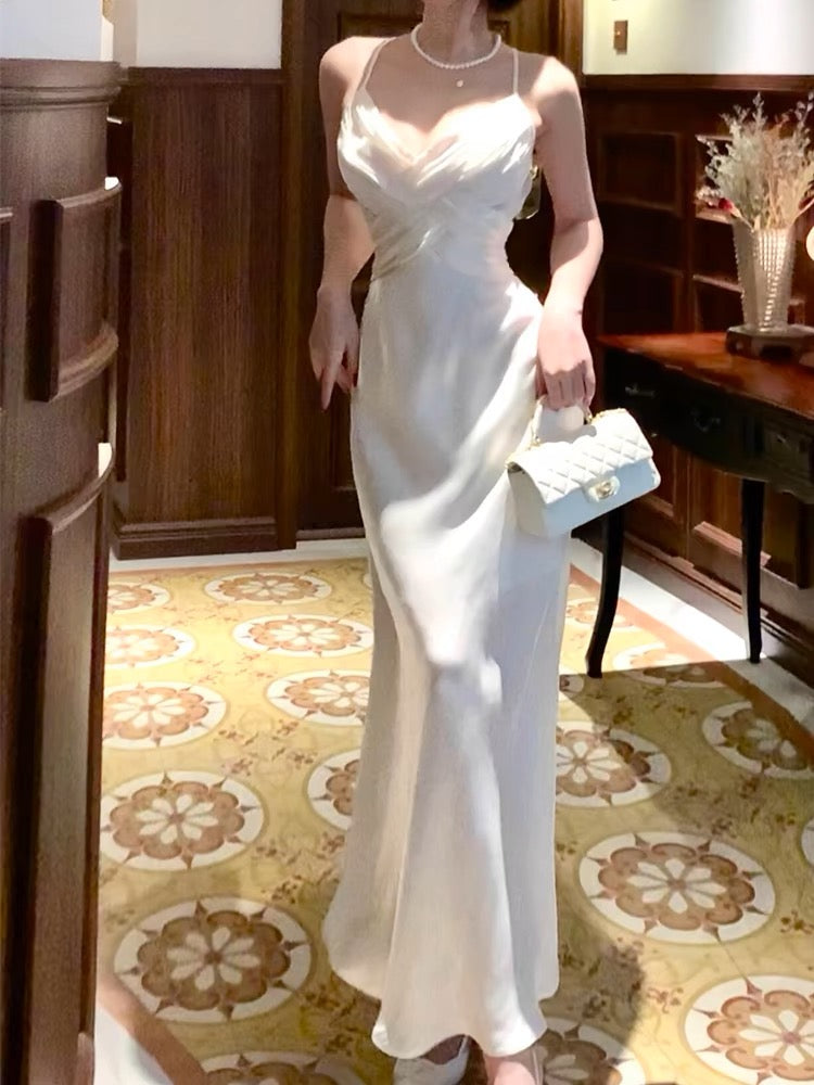 White Sheath Long Prom Dress Simple Wedding Dress  J3186