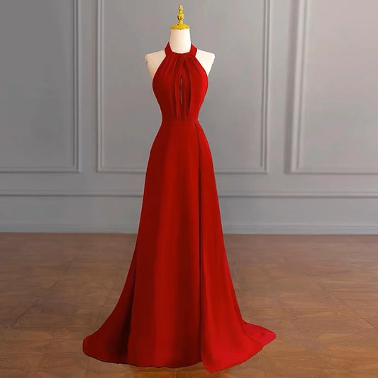 Red Chiffon A Line Long Prom Dress Elegant Evening Dress  J3191