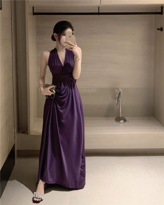 V Neck A Line Purple Long Prom Dress J3193