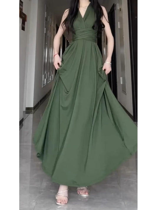 V Neck A Line Green Long Prom Dress J3195