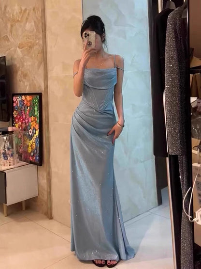 Robe de bal longue fourreau bleue et robe de soirée brillante J3196