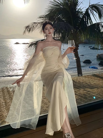 Strapless Ivory Sheath Long Prom Dress Elegant Party Dress J3219