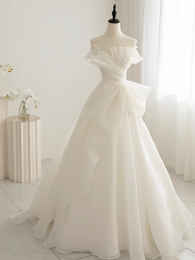 Strapless A Line White Chiffon Wedding Dress  J3226