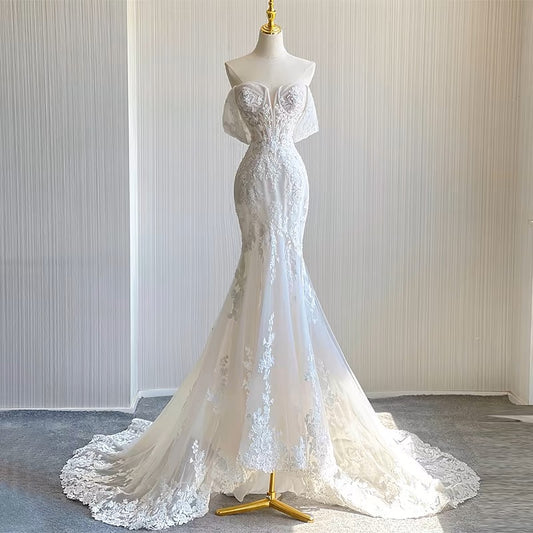 Strapless White Lace Mermaid Wedding Dress J3229