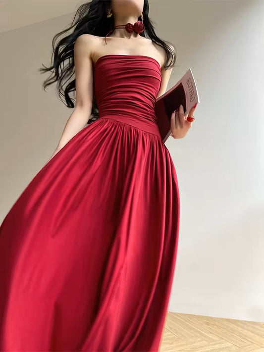 Strapless Red A Line Long Prom Dress Formal Party Dress J3238