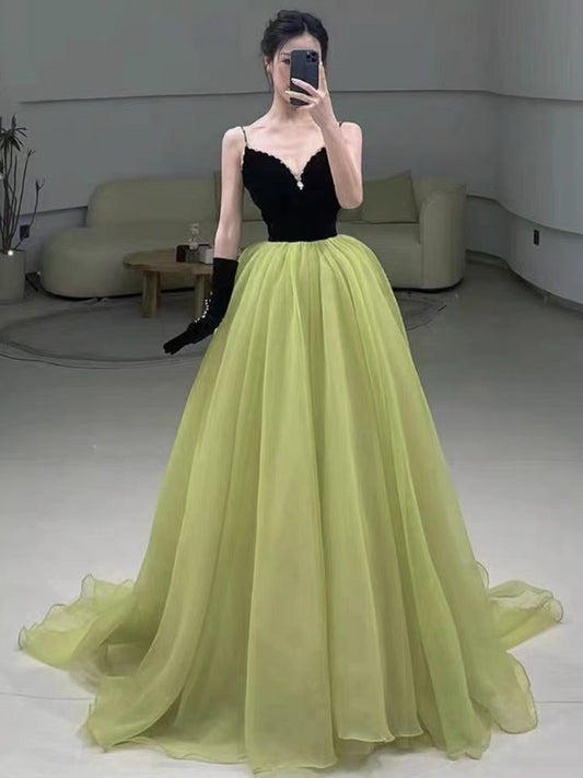 A Line Green Tulle Long Prom Dress Formal Party Dress J3240