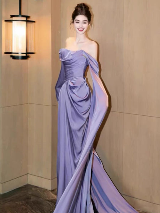 Off The Shoulder Purple A Line Long Prom Dress Birthday Party Dress J3246