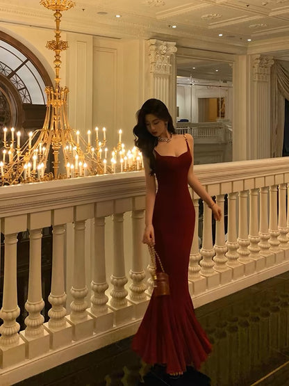 Robe de bal longue sirène bordeaux, robe de soirée formelle J3255
