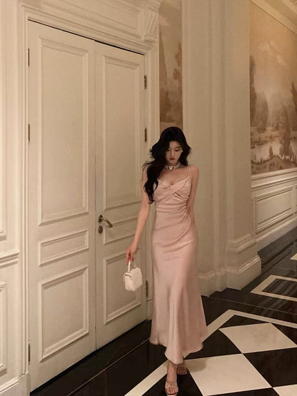 Robe de bal longue en satin rose style sirène, tenue de soirée formelle J3270