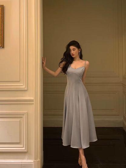 Robe de bal longue grise coupe trapèze, tenue de soirée formelle J3272