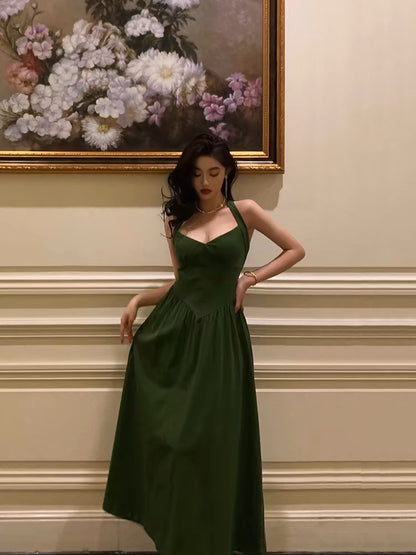 Robe de bal trapèze vert foncé J3286