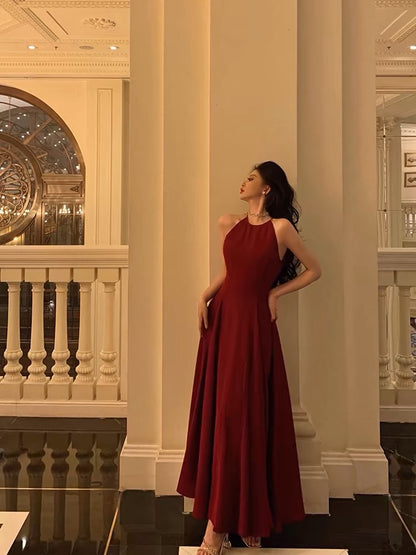 Burgunderrotes A-Linie Chiffon Langes Ballkleid Abendkleid Partykleid J3290