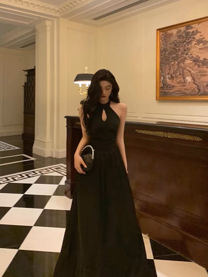 Neckholder Schwarz A-Linie Langes Ballkleid Abendkleid Partykleid J3291