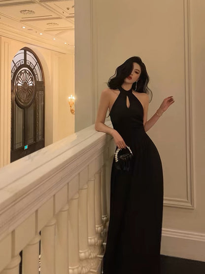 Neckholder Schwarz A-Linie Langes Ballkleid Abendkleid Partykleid J3291