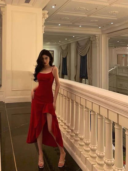 Robe de soirée rouge coupe trapèze J3298