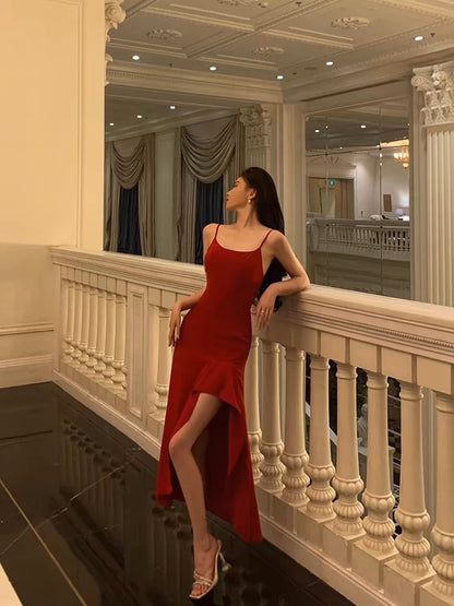 Robe de soirée rouge coupe trapèze J3298