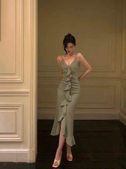 V-Ausschnitt Meerjungfrau Rüschen Ballkleid Abend Partykleid J3299