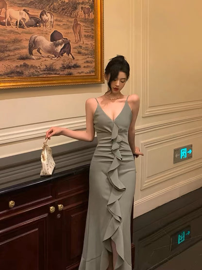 V-Ausschnitt Meerjungfrau Rüschen Ballkleid Abend Partykleid J3299