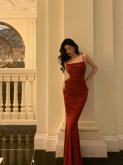 Robe de bal longue fourreau bordeaux, robe de soirée formelle J3304