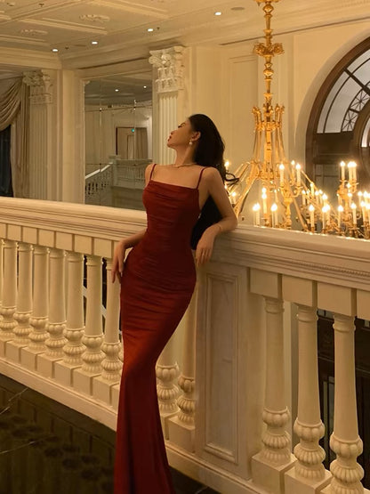 Robe de bal longue fourreau bordeaux, robe de soirée formelle J3304