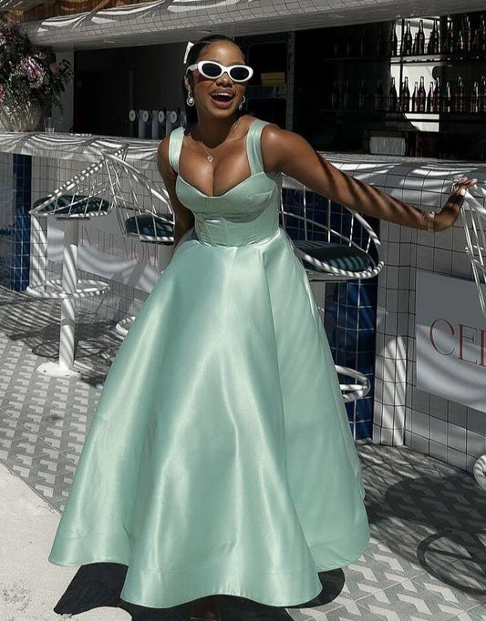 Tiffany Blue A Line Satin Long Prom Dress Formal Party Dress J3317