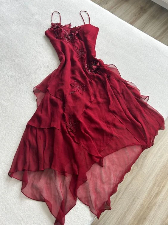 Burgundy A Line Chiffon Long Prom Dress Formal Party Dress J3321