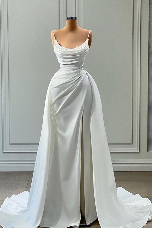 White Sheath Wedding Dress With Slit J3328