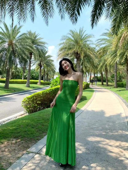 Robe de bal longue bustier verte coupe trapèze, tenue de soirée formelle J3341