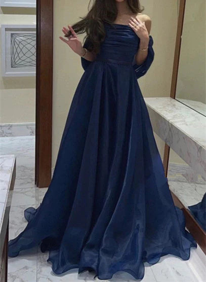 Robe de bal longue bustier coupe trapèze bleu marine J3358