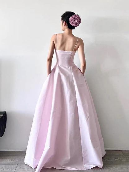 Robe de bal longue rose coupe trapèze, robe de soirée formelle J3375