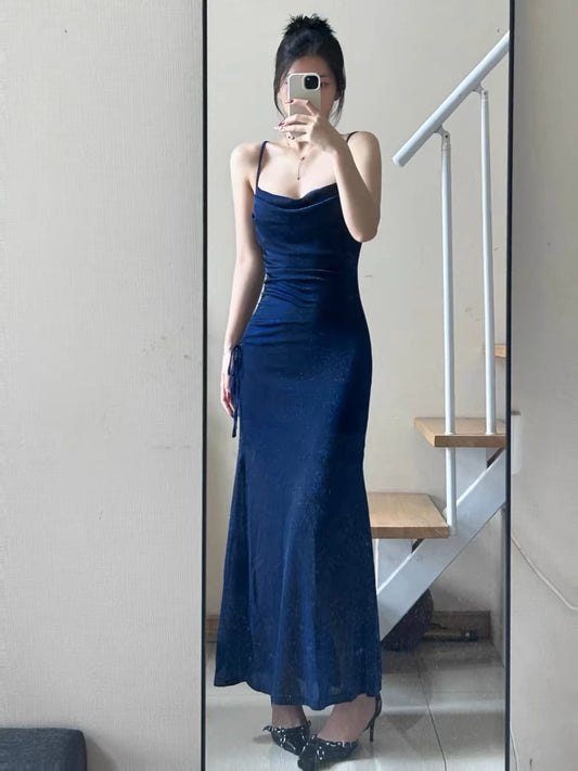 Navy Mermaid Long Prom Dress Shiny Evening Party Dress J3376