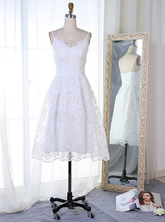 A Line White Lace Homecoming Dress Short Prom Dress J3379