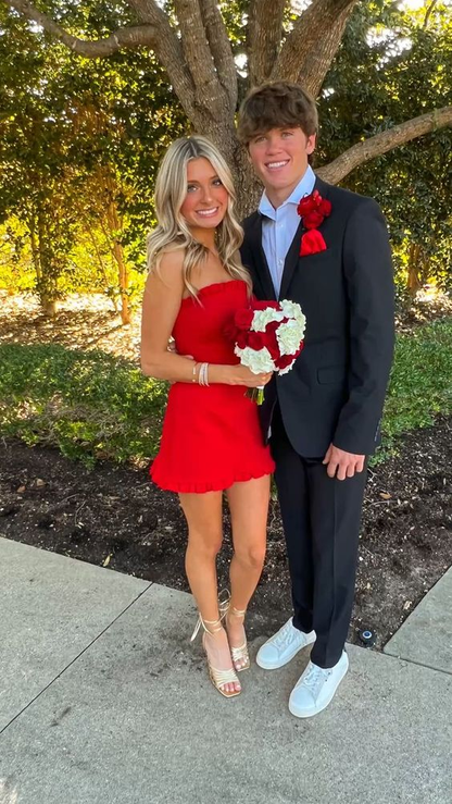 Robe de bal courte rouge sans bretelles J3395