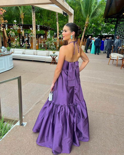 A Line Purple Satin Long Prom Dress Formal Party Dress J3426