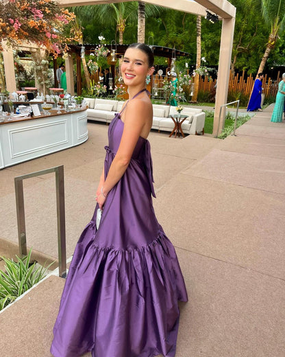 A Line Purple Satin Long Prom Dress Formal Party Dress J3426