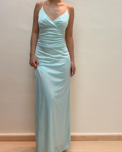Robe de bal longue bleu clair à col en V et fourreau J3428