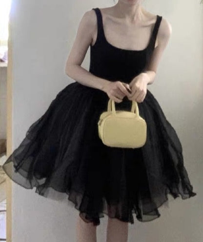 Elegantes schwarzes kurzes Ballkleid aus Tüll in A-Linie, Heimkehrkleid J3453