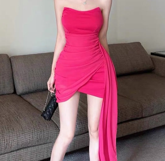 Strapless Hot Pink Short Prom Dress Sheath Homecoming Dress J3461