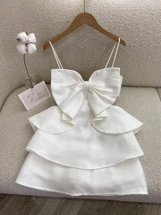 Spaghetti Straps White Bow Birthday Dresses Homecoming Dress J3464