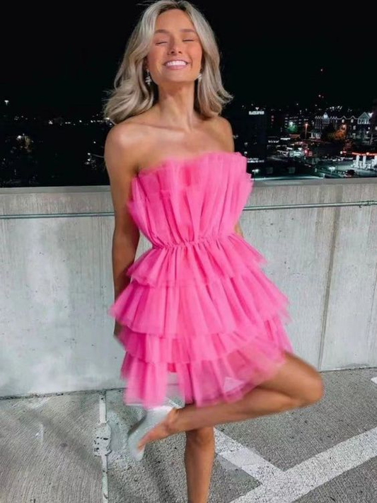 Strapless A Line Hot Pink Short Homecoming Dress Birthday Party Dress J3492