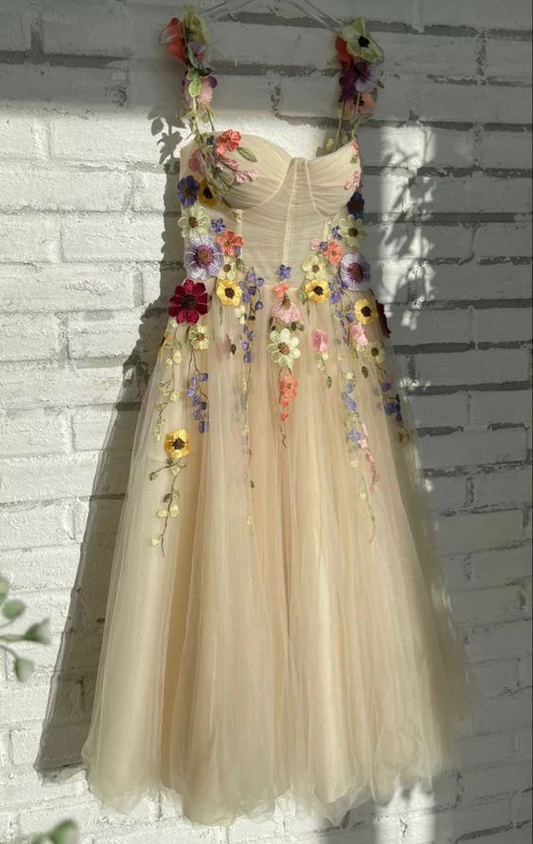 A Line Flower Long Prom Dress Formal Party Dress J3501