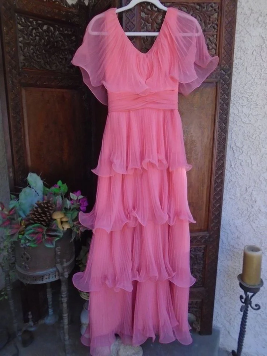 A Line Pink Pleated Long Prom Dress Formal Party Dress J3504