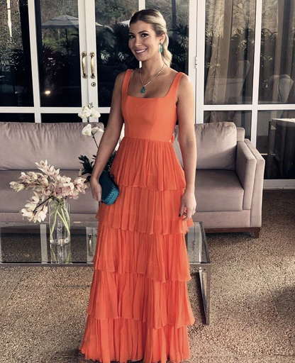 Robe de bal longue orange élégante coupe trapèze, robe de soirée formelle J3507