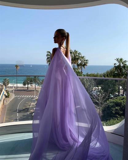 Robe de soirée longue violet clair coupe trapèze J3514