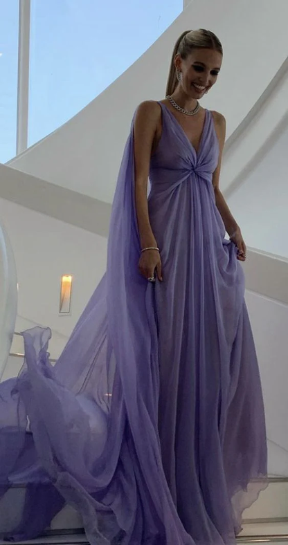 Robe de soirée longue violet clair coupe trapèze J3514