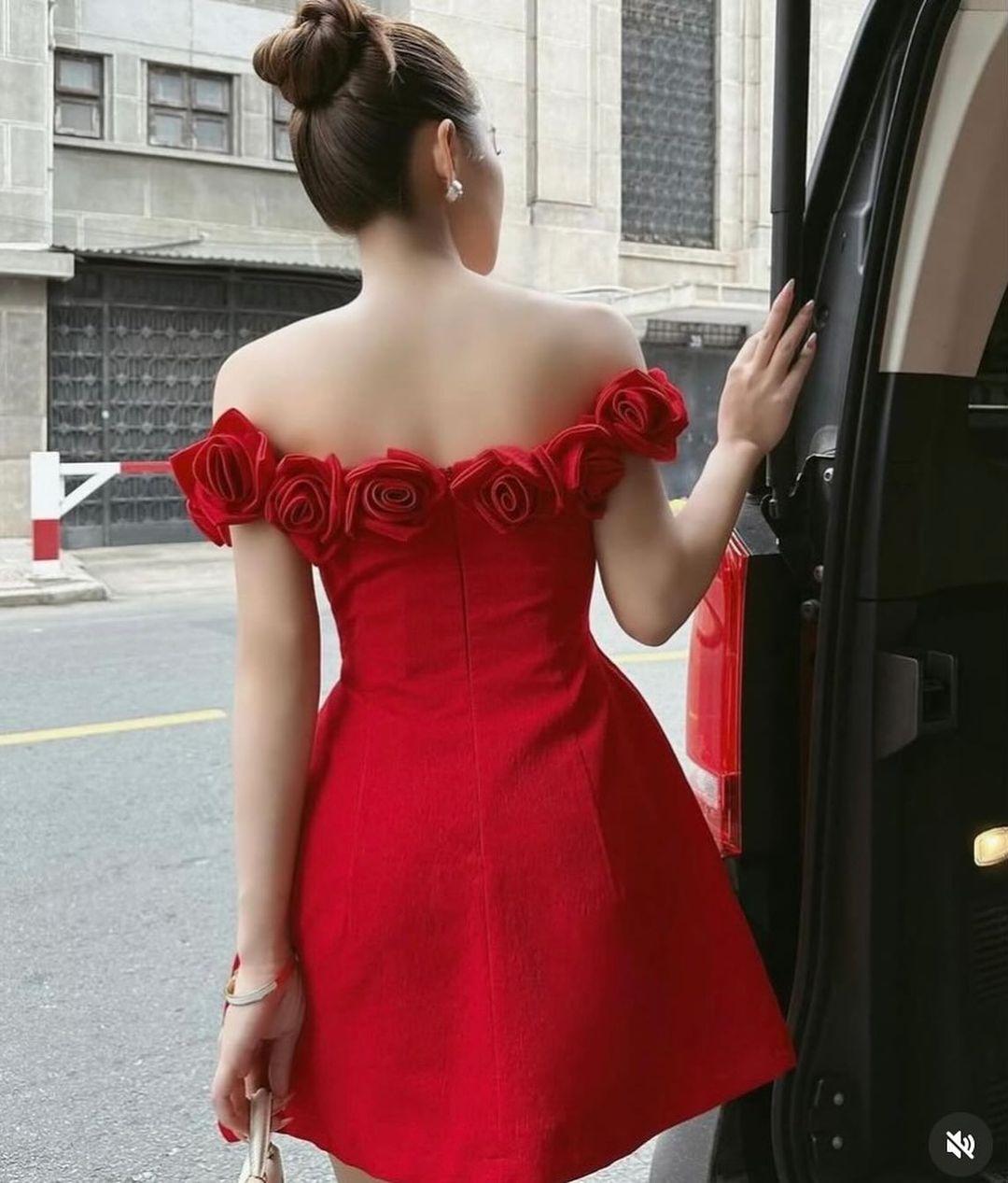 Off The Shoulder Red A Line Birthday Party Dress Flower Homecoming Dress J3522