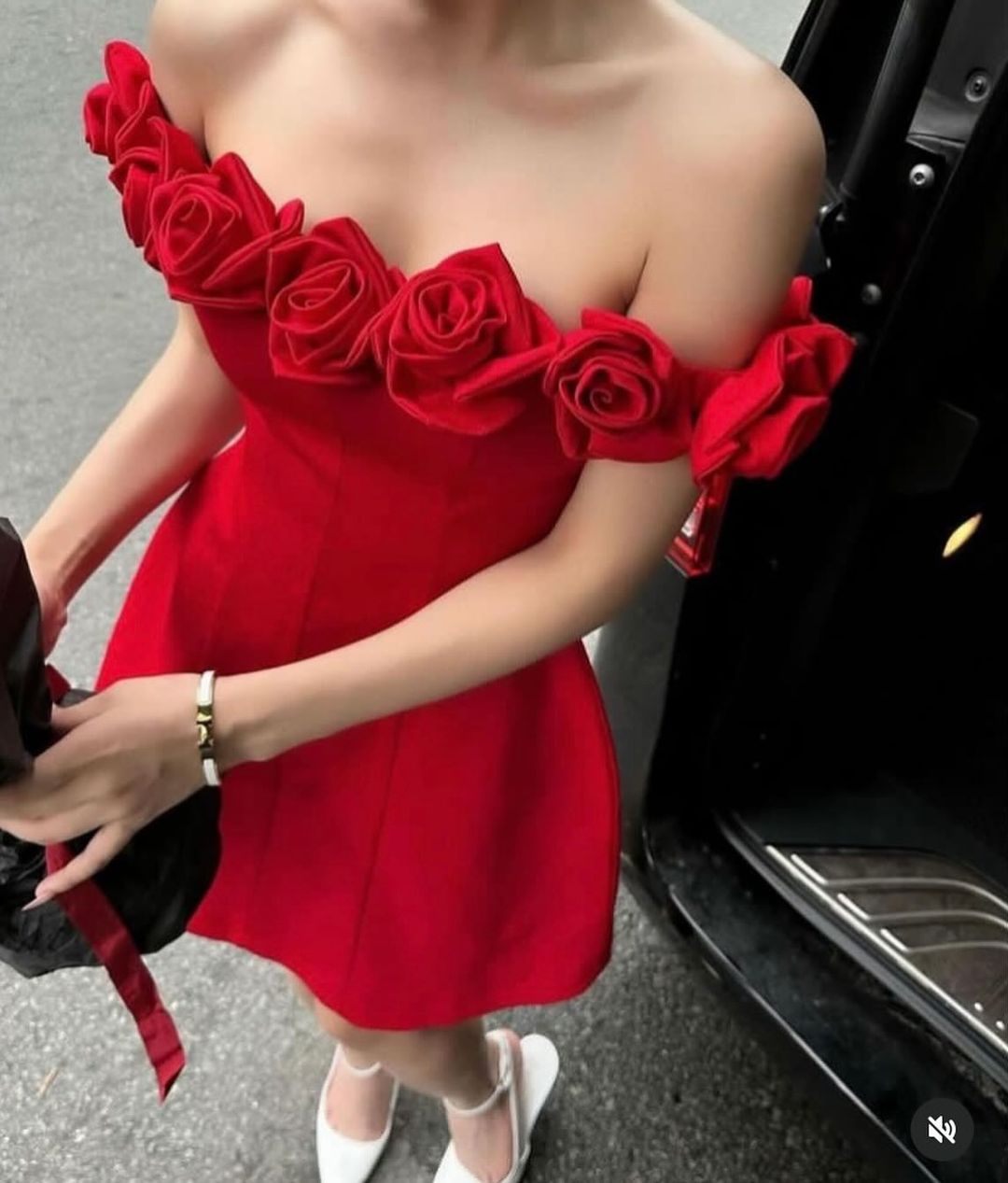 Off The Shoulder Red A Line Birthday Party Dress Flower Homecoming Dress J3522