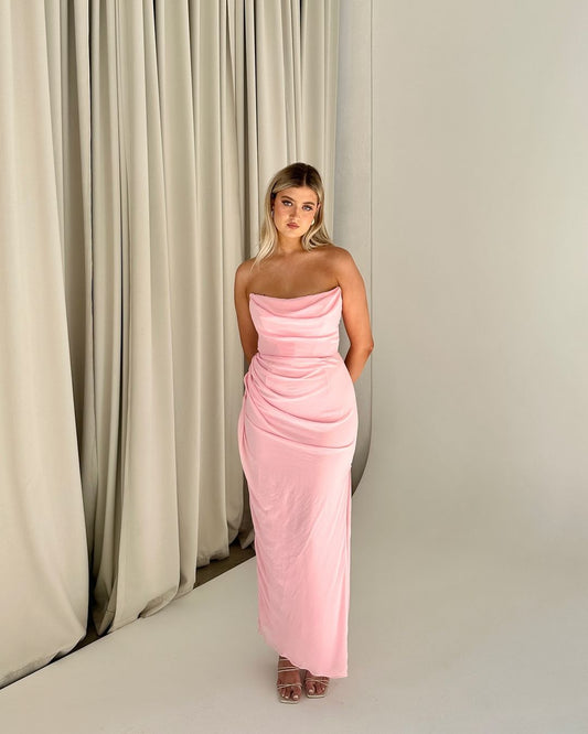 Strapless Pink Sheath Long Prom Dress Formal Evening Party Gown J3532